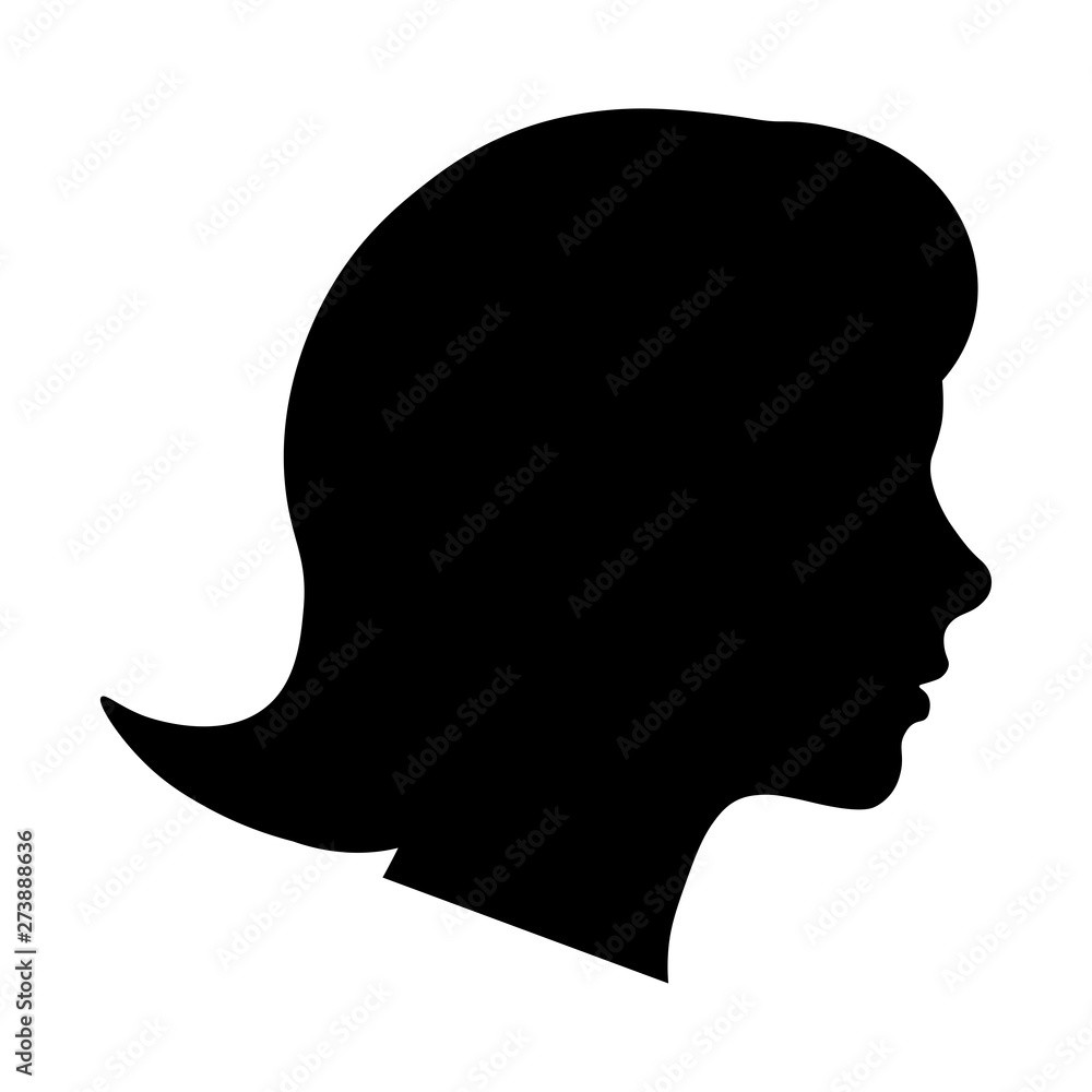 Female head profile silhouette. Black picture isolated on the white background. Vector EPS10 illustration.
