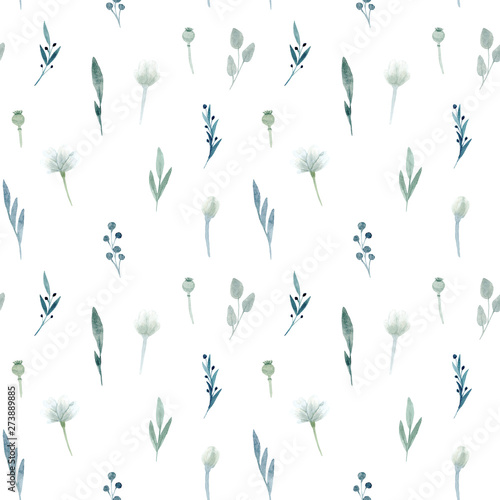 Seamless Pattern. Hand drawn watercolor Poppy flowered anemone. Hand drawn illustration.