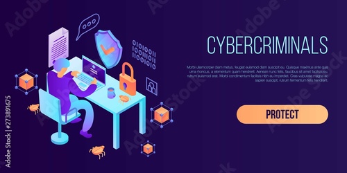 Cybercriminals concept banner. Isometric illustration of cybercriminals vector concept banner for web design