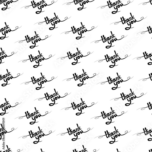 Vector Seamless Pattern, Thank You Calligraphic Word, Lettering Background.