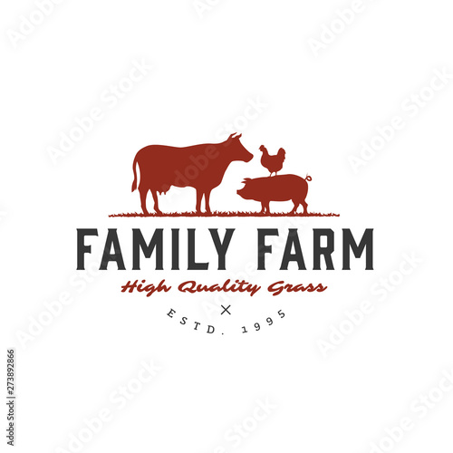 Retro Vintage Cattle / Angus / Beef Emblem Label logo design vector