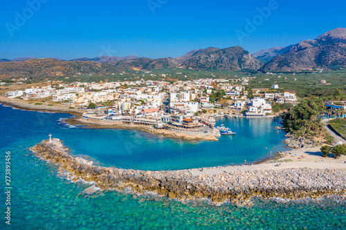 Aerial view of the old harbor of traditional village Sisi, Crete, Greece