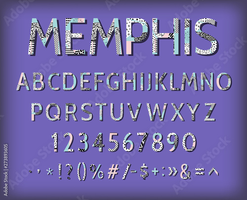 Memphis alphabet set of letters and numbers