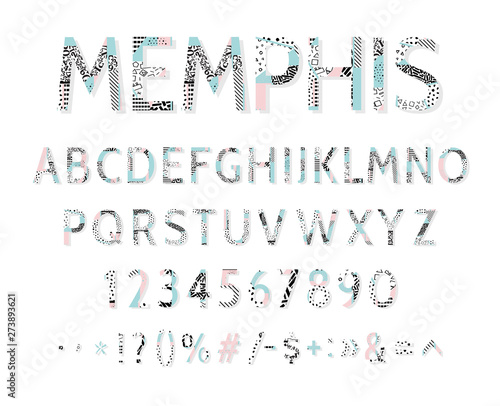 Memphis alphabet set of letters and numbers