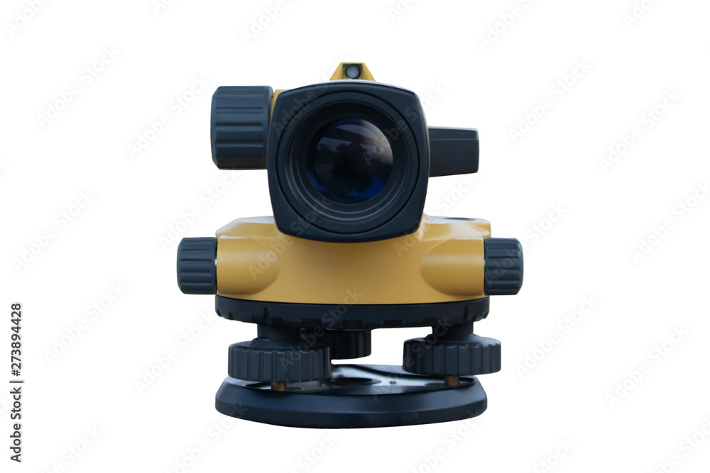 Automatic level On a white background,Auto level,Level camera,Survey of road level,Survey work for construction