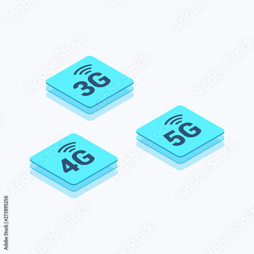 5G, 4G & 3G Network Isometric Color Icon Set
