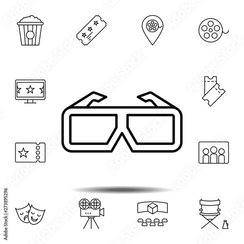 cinema, glasses, 3d icon. Simple thin line, outline vector element of Cinema icons set for UI and UX, website or mobile application