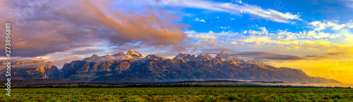 Panorama of Mountain Range at Sunset