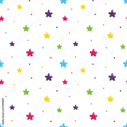 Cute cartoon style stars and dots seamless pattern background for kids  children design.