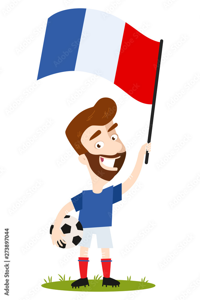 Cartoon football player for France holding French flag Stock Vector | Adobe  Stock