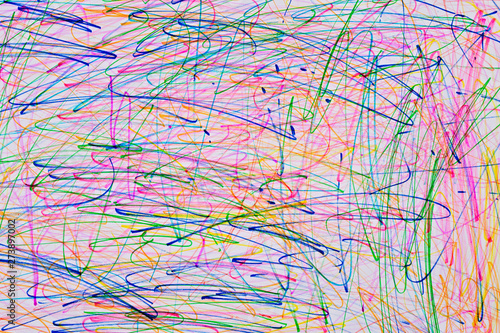 children 's drawing abstract lines preschool age, colors. Top view photo
