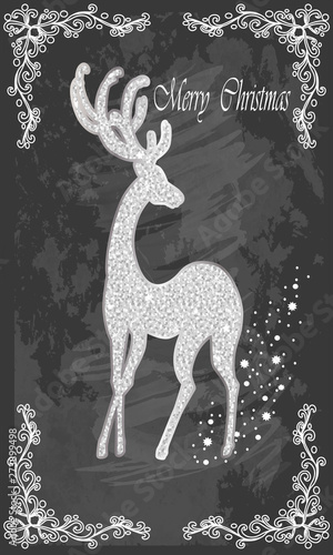 Beautiful Christmas card with reindeer . Vector, EPS10.