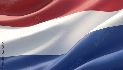 Waved highly detailed close-up flag of Netherlands. 3D illustration.