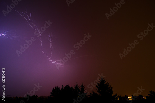 Lightning on the sky during summer storm 