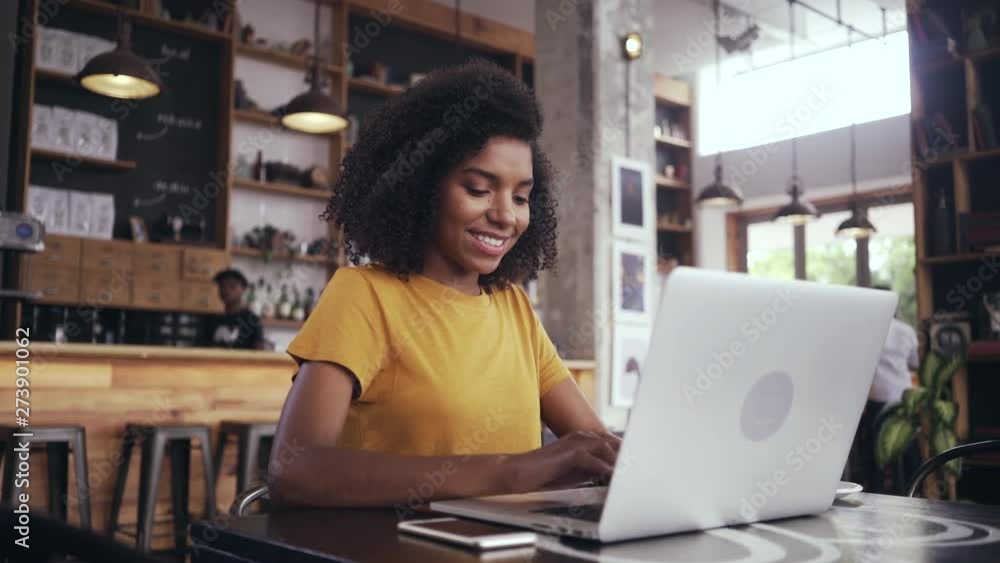 Young woman drinking coffee while using laptop in cafe Young woman drinking coffee while using laptop in cafe