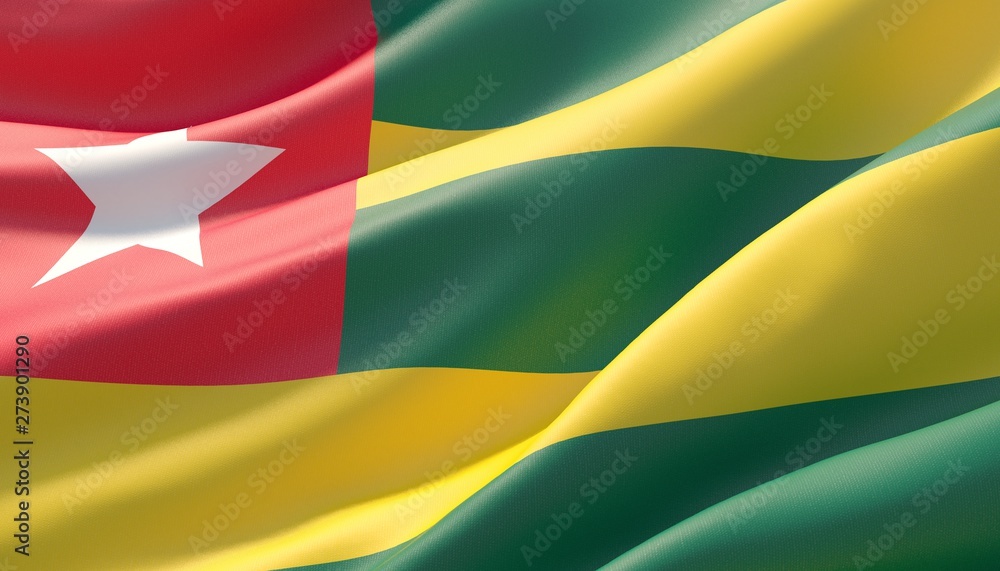 Waved highly detailed close-up flag of Togo. 3D illustration. Waved highly detailed close-up flag of Togo. 3D illustration.