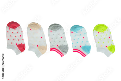 Colorful set of baby socks isolated on a white background. Baby fashion.