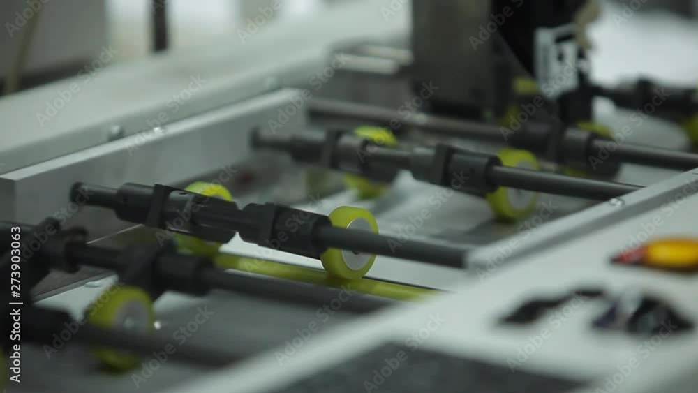 Letter envelopes Printing Rolls with High speed labeling machine in industrial factory, sticker on product in manufacture. Flexible packaging. Medium Shot.