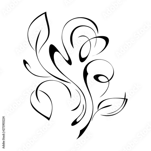 decorative ornament with leaves and curls in black lines on a white background