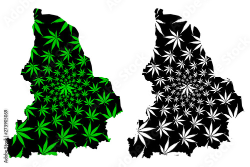 Sverdlovsk Oblast (Russia, Subjects of the Russian Federation, Oblasts of Russia) map is designed cannabis leaf green and black, Sverdlovsk Oblast map made of marijuana (marihuana,THC) foliage....