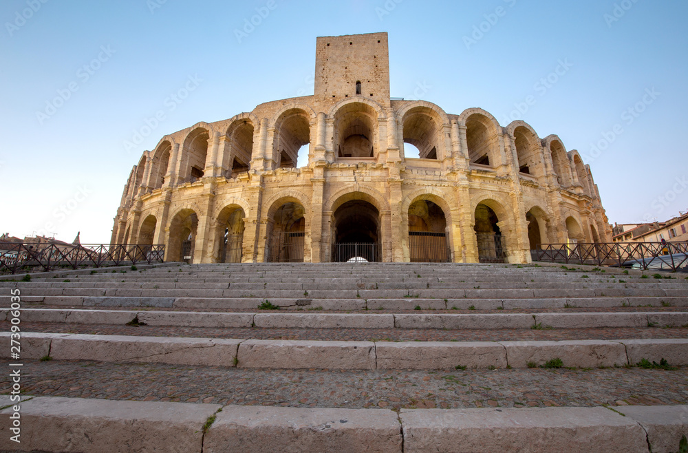 France. Arles. Old antique roman amphitheater arena.
