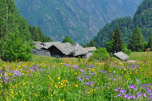Tableau sur toile Italy Piemonte Alpi Alagna Walser Architecture and Village house in the mountain