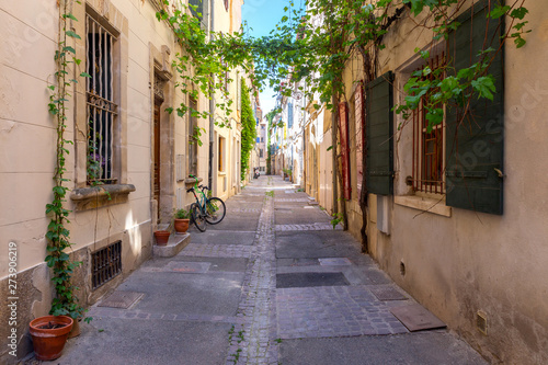 Canvas Print Arles. Old narrow street in the historic center of the city.