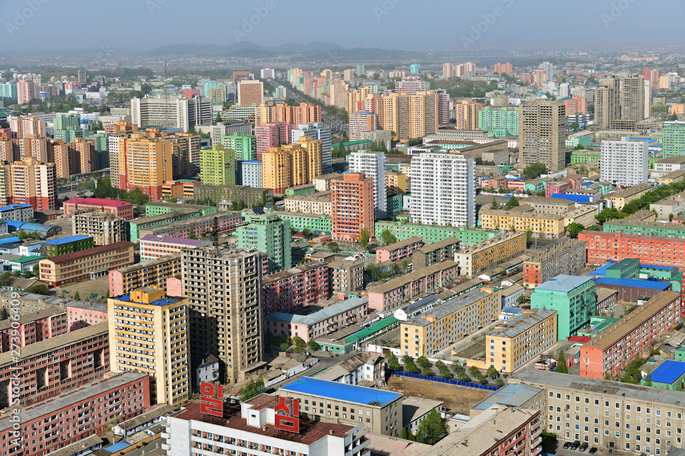 North Korea, Pyongyang. View of the city from above