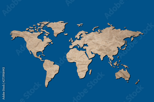 brown crumpled paper texture world map