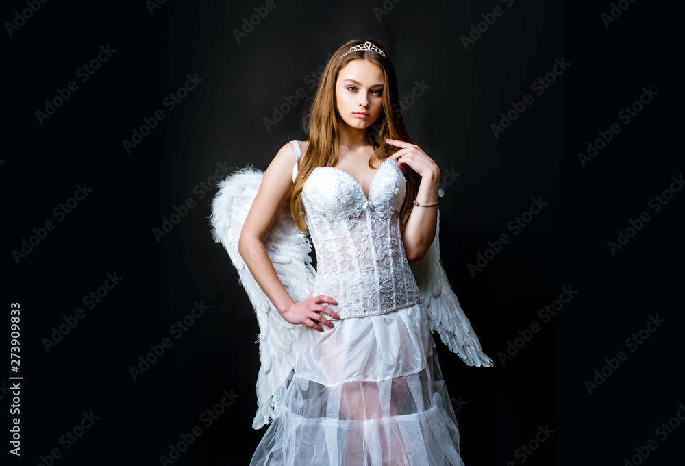 St Valentines day. Real fairy from magical stories. Romantic portrait of a sensual angel girl. Postcard for Valentines Day - copy space. Angelic face. Romantic and love. St Valentines day. Real fairy from magical stories. Romantic portrait of a sensual angel girl. Postcard for Valentines Day - copy space. Angelic face. Romantic and love.