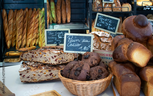 Dinard, France- 15 June 2019. Close up Of French Bread in the Biscuits Joyeux Patisserie(pastry shop) in 