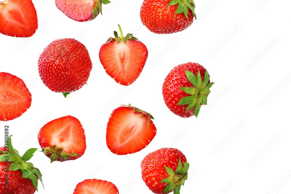 Sliced strawberry isolated on white background. Top view Sliced strawberry isolated on white background. Top view
