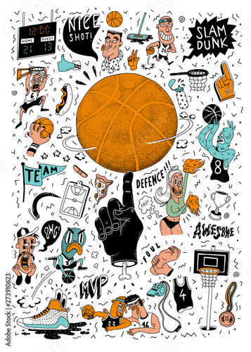 Illustration of set of basketball elements