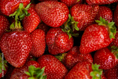 top view of background with red fresh strawberries