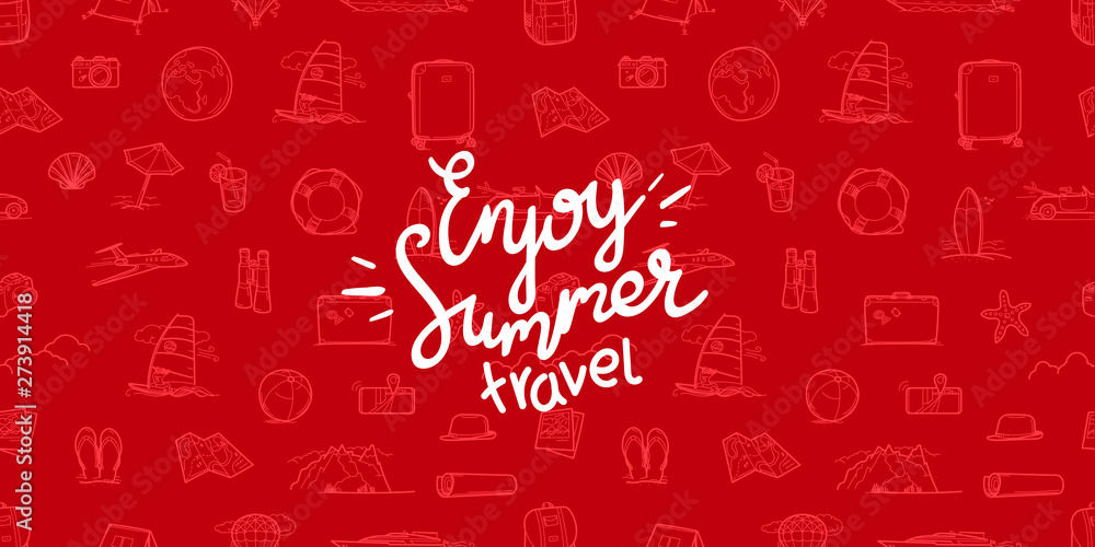 Enjoy summer travel. Summer travel doodle style elements background