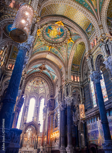 LYON, FRANCE -  JUNE 13, 2019 : The Basilica Notre Dame de Fourviere, built between 1872 and 1884, located in Lyon, France. © Jbyard