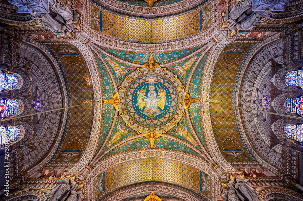 LYON, FRANCE - JUNE 13, 2019 : The Basilica Notre Dame de Fourviere, built between 1872 and 1884, located in Lyon, France.