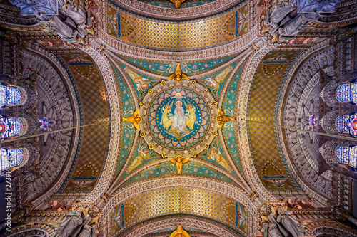 LYON, FRANCE -  JUNE 13, 2019 : The Basilica Notre Dame de Fourviere, built between 1872 and 1884, located in Lyon, France. photo