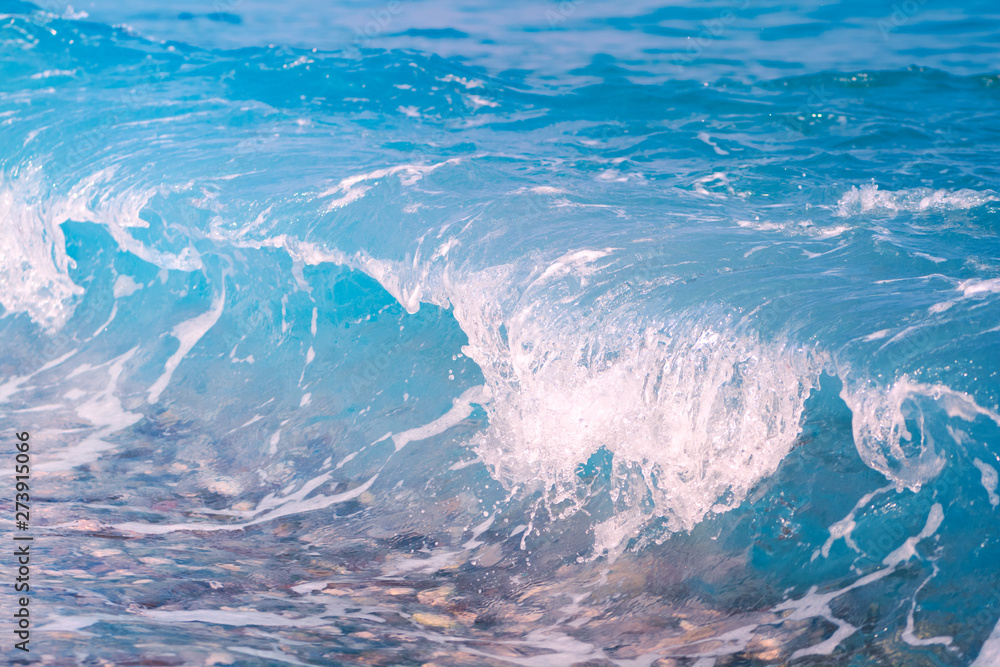 Blue sea wave crashing. Nature background. Travel concept