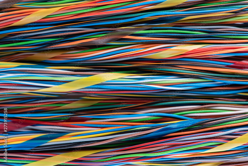 Colorful electrical wire and cable used in communication internet cable network and computer system, abstract technology background