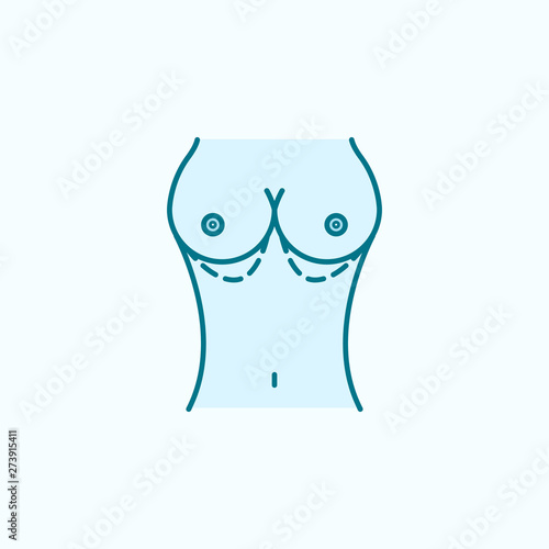 Breast enlarge, augment woman field outline icon