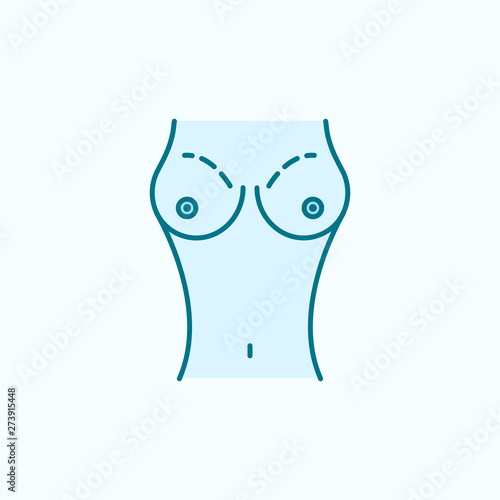 Breast enlarge, augment woman field outline icon