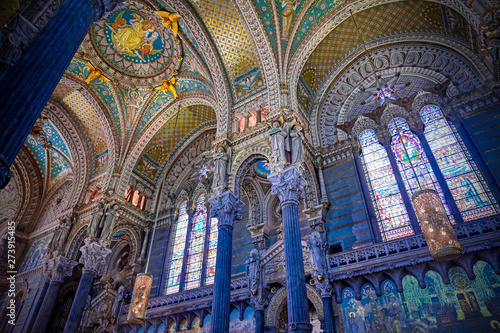 LYON, FRANCE - JUNE 13, 2019 : The Basilica Notre Dame de Fourviere, built between 1872 and 1884, located in Lyon, France.