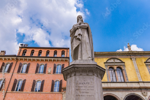Monument of poet Dante Alighieri in the Piazza dei Signori in Verona  Italy