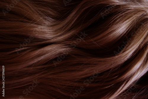 Beautiful hair. Long curly red hair. Staining in dark red.