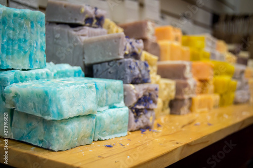 Natural bars of soap on display