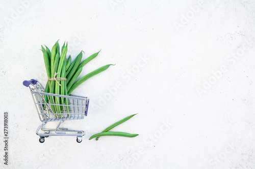 Top view of fresh green beans background