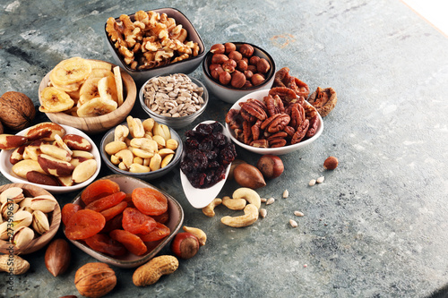 Fototapeta Naklejka Na Ścianę i Meble -  Composition with dried fruits and assorted healthy organic nuts