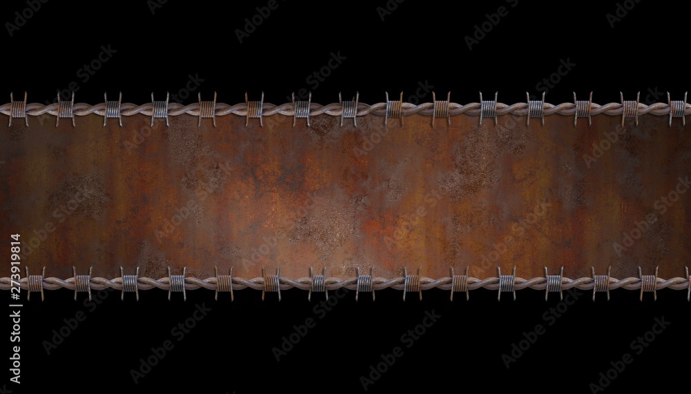 barbed wire with rusty metal plate barbed wire with rusty metal plate