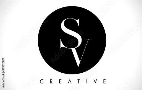 SV Letter Design Logo with Black and White Colors Vector.